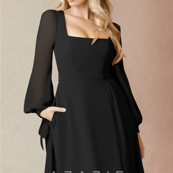 Azazie Leonia Black A-Line Sleeve Dress, 16, NWT - Picture 4 of 11